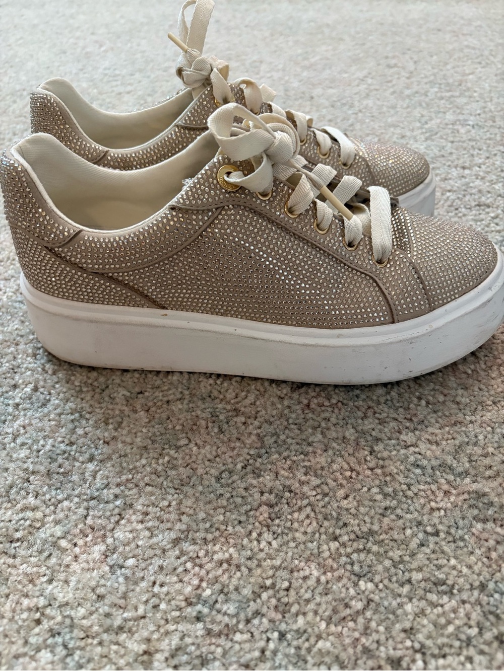 Michael Kors Champagne Crystal-Embellished Platform Sneakers